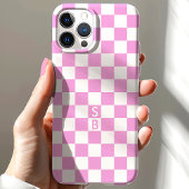 Coques Case-Mate iPhone Motif à carreaux rose et blanc avec monogramme