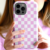 Coques Case-Mate iPhone Motif à carreaux rose et blanc avec monogramme
