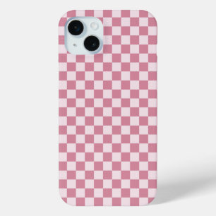 Coque iPhone 15 Mini Motif à carreaux rose poussiéreux