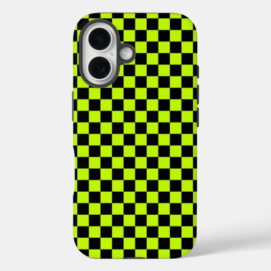 Coques Case-Mate iPhone Motif à carreaux vert acide et noir (Verso)