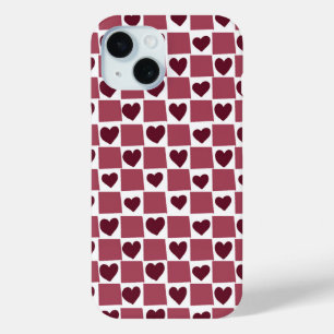 Coque Pour iPhone 15 Motif à damier à cœur rouge