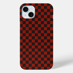 Coque iPhone 15 Mini Motif à damier noir et rouge profond