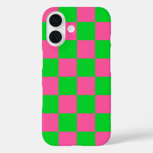 Coques iPhone 16 Motif À damiers chèque rose vert