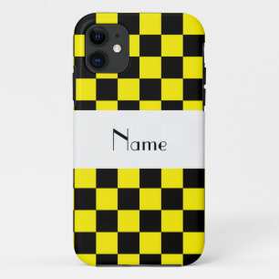 Coque iPhone 11 Motif à damiers noir et jaune