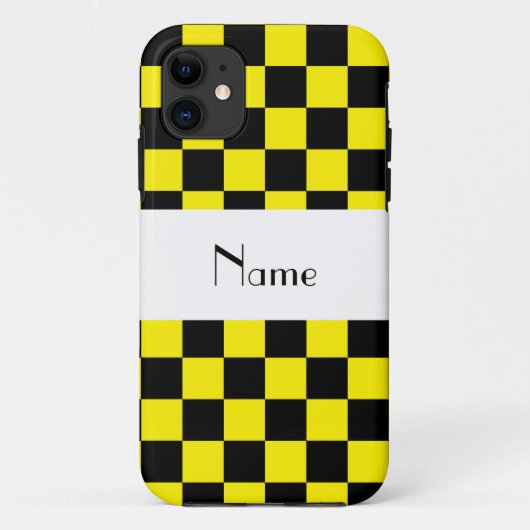 Coques Case-Mate iPhone Motif à damiers noir et jaune (Dos)