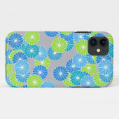 Coques Case-Mate iPhone Motif à fleurs Art Déco - bleu et vert citron (Dos (Horizontal))