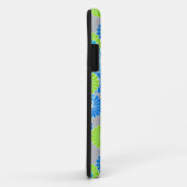 Coques Case-Mate iPhone Motif à fleurs Art Déco - bleu et vert citron (Dos/Droite)