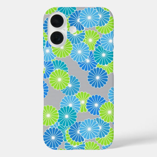 Coques Case-Mate iPhone Motif à fleurs Art Déco - bleu et vert citron (Verso)