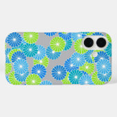 Coques Case-Mate iPhone Motif à fleurs Art Déco - bleu et vert citron (Verso (horizontal))
