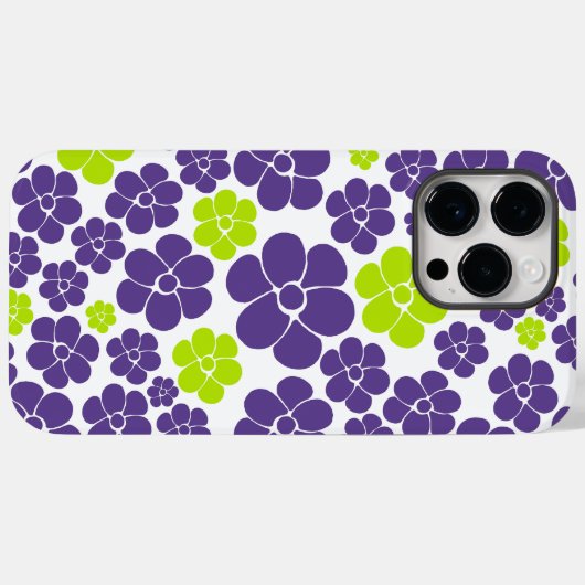 Coques Case-Mate iPhone Motif à fleurs en vert citron et violet (Verso (horizontal))