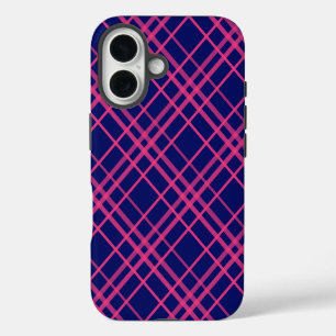 Coques iPhone 16 Motif à lignes à carreaux rose sur bleu