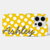 Coques Case-Mate iPhone Motif à pointe Polka tendance avec nom - gris jaun (Verso (horizontal))