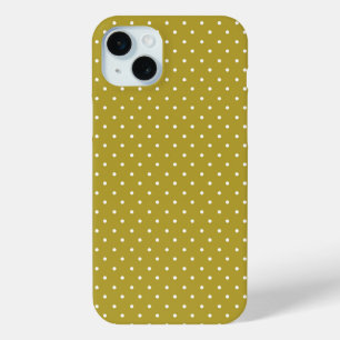 Coque iPhone 15 Mini Motif à pois blancs jaune moutarde
