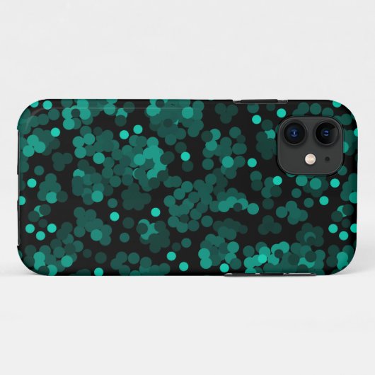Coques Case-Mate iPhone Motif à pois vert turquoise sur noir (Dos (Horizontal))