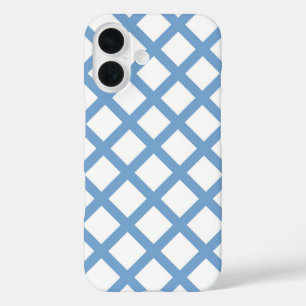 Coques iPhone 16 Motif à rayures diamantées Harlequin bleu blanc