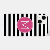 Coques Case-Mate iPhone Motif à rayures noir et blanc Monogramme rose chau (Verso (horizontal))