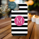Coques iPhone 16 Motif à rayures noir et blanc Monogramme rose chau<br><div class="desc">Un design audacieux et moderne avec un espace pour monogrammes. Si vous devez ajuster l'illustration ou modifier la police,  vous pouvez cliquer sur la zone personnaliser. Cela vous mènera à l'outil de conception où vous pouvez effectuer de nombreux changements.</div>