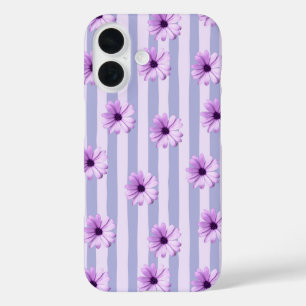 Coques iPhone 16 Motif à rayures pastel avec des marguerites