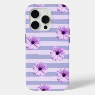 Coque iPhone 15 Pro Motif à rayures pastel avec des marguerites