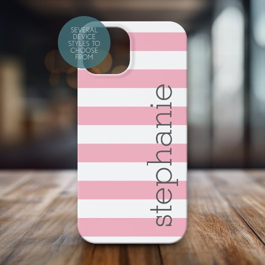 Coques Case-Mate iPhone Motif à rayures tendance avec nom - Pastel Pink