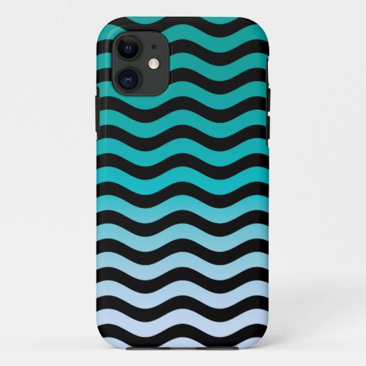 Coques Case-Mate iPhone Motif à rayures turquoise ondulées (Dos)