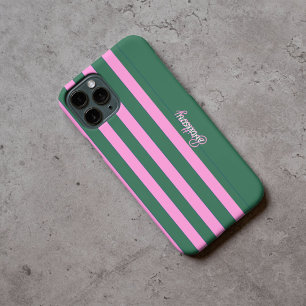 Coques iPhone 16 Pro Motif à rayures vertes et roses Personnalisé