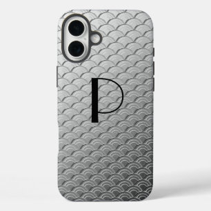 iPhone 16 Plus Case Motif à vagues Art déco - argent métallique