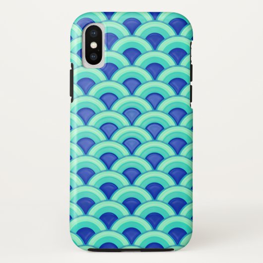 Coques Case-Mate iPhone Motif à vagues Art déco - turquoise et cobalt (Dos)