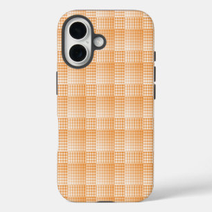 Coques iPhone 16 Motif abstrait à carreaux orange et blanc