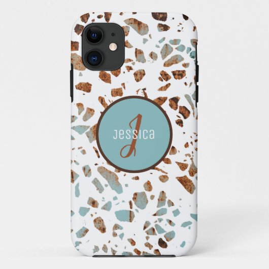 Coques Case-Mate iPhone Motif Abstrait customisé Terrazzo Brown et bleu (Dos)