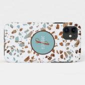 Coques Case-Mate iPhone Motif Abstrait customisé Terrazzo Brown et bleu (Dos (Horizontal))