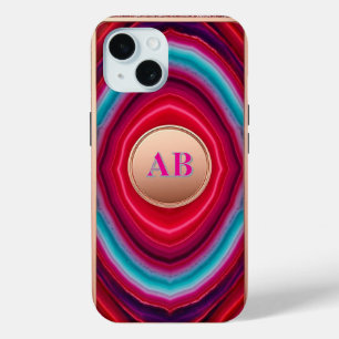 Coque Pour iPhone 15 Motif Abstrait d'Agate Vibrant avec Paillettes
