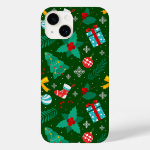 Coque Pour iPhone 14 Motif Abstrait de Noël vert