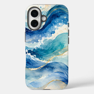 Coques iPhone 16 Motif Abstrait de Vagues Océaniques à l'Aquarelle