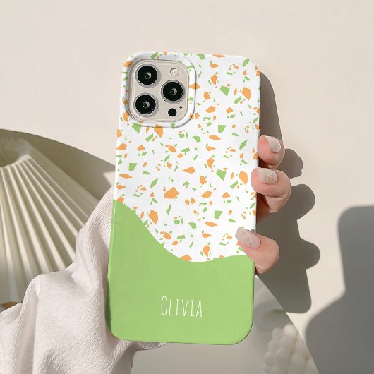 Coques Case-Mate iPhone Motif abstrait en terrazzo vert clair orange