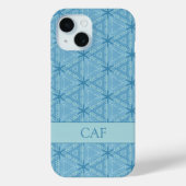 Coques Case-Mate iPhone Motif Abstrait géométrique bleu avec Monogramme (Verso)