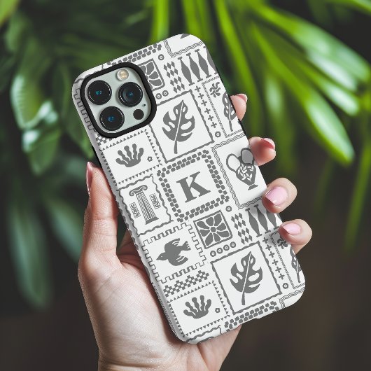 Coques Case-Mate iPhone Motif Abstrait Moderne Gris Blanc Monogramme