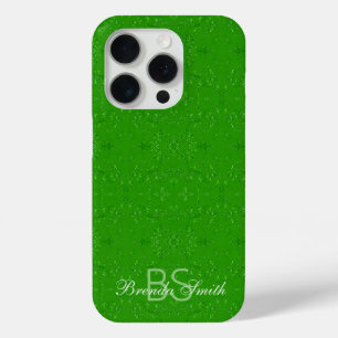 Coque iPhone 15 Pro Motif Abstrait Monogrammé Personnalisé Vert ressor