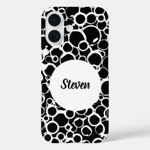 Coques iPhone 16 motif abstrait personnalisé noir et blanc