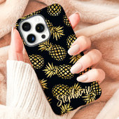 Coques Case-Mate iPhone Motif Ananas Doré Nom Personnalisé