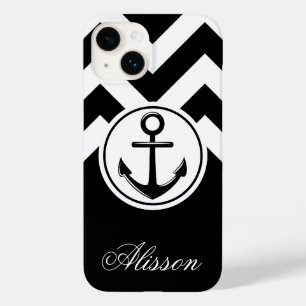 Coque Pour iPhone 14 Motif Ancre noir et blanc