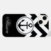 Coques Case-Mate iPhone Motif Ancre noir et blanc (Verso (horizontal))