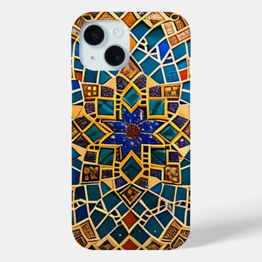 Coques Case-Mate iPhone Motif arabe en beige et bleu turquoise (Verso)
