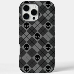 Coques iPhone 16 Pro Max Motif Argyle Alien Noir et Gris