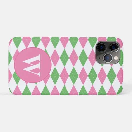 COQUES Case-Mate iPhone MOTIF ARGYLE ROSE VERT MONOGRAMME (Dos (Horizontal))