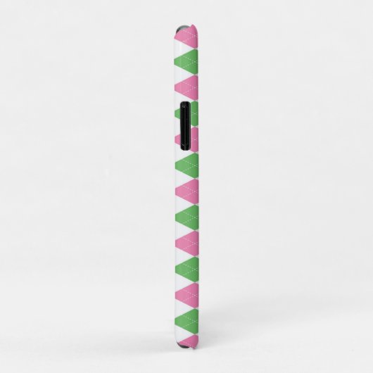 COQUES Case-Mate iPhone MOTIF ARGYLE ROSE VERT MONOGRAMME (Dos/Droite)