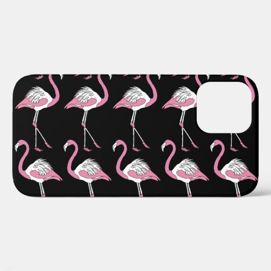 Coques Case-Mate iPhone Motif Arrière - plan Flamant rose textile noir (Verso (horizontal))