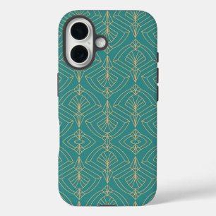 Coques iPhone 16 Motif Art Déco avec des formes géométriques dorées