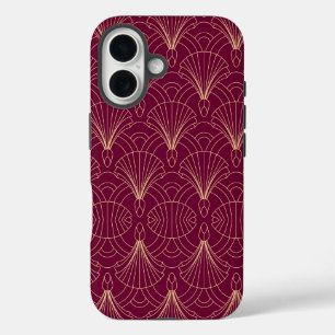 Coques iPhone 16 Motif Art Déco avec éventails géométriques dorés