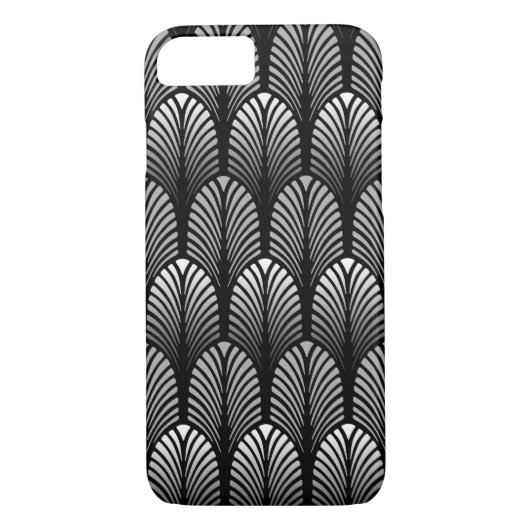 Coques Case-Mate iPhone Motif Art Déco en plumes, gris argenté et noir (Dos)